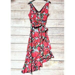 Hutch Floral Wrap Midi Dress V Neck Tie Waist Ruffle Hem Women’s M Multicolor